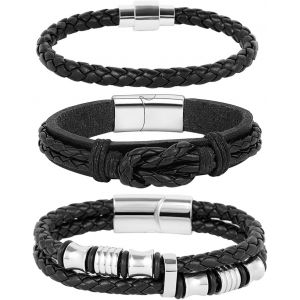Kal-3 Pcs Bracelets En Cuir Tress&eacute; Pour Hommes Femmes Vintage R&eacute;tro Vie De L'arbre Pendentif Bracelets Pour Homme Femme - Neuf