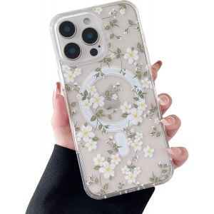 KALANKA-Coque Magn&eacute;tique pour iPhone 16 Pro Max, &Eacute;tui Souple Transparent avec Motif Fleurs [Compatible avec Magsafe Charge sans Fil], Coque R&eacute;sistant pour iPhone 16 Pro Max 6,9""- Grande Fleur Blanche - Neuf