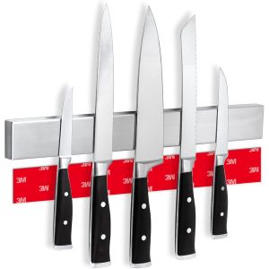 Porte Couteaux De Cuisine Magn&eacute;tique Avec Aimant Extra Fort - Installation Facile Avec La Bande Adh&eacute;sive 3m, Aimant Couteau Mural En Bambou - 40cm - Neuf