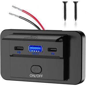 JGD-Chargeur de camping-car avec ports USB A et USB C, prise de charge 12 V, 90 W, QC3.0 et PD3.0, interrupteur marche/arr&ecirc;t - Neuf