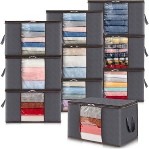 Lot de 10 Sac Rangement Vetement, Boite Rangement D&eacute;m&eacute;nagement Bac de Rangement pour V&ecirc;tements, Couvertures, Couettes, Caisse rangement Pliable avec Poign&eacute;e Renforc&eacute;e, Gris - Neuf