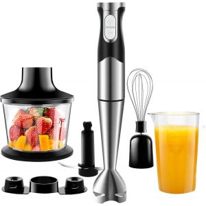 Ulteronixshop-6 en 1 Mixeur Plongeant Puissant 1200W Vitesse R&eacute;glable M&eacute;langeur &agrave; Main Multifonction en Acier Inoxydable avec Fonction Anti-&eacute;claboussures pour M&eacute;langer les L&eacute;gumes les Glaces et de la Confiture etc - Neuf