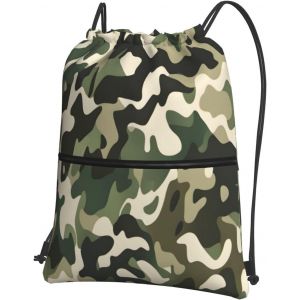 Sac À Dos Avec Cordon De Serrage Et Fermeture Éclair Motif Camouflage Pour Yoga, Gym, Natation, Voyage, Fitness, Sport, Noir, One Size, Sacs À Dos De Jour - Neuf