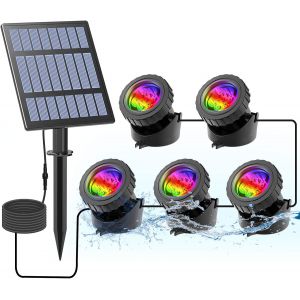 Lampes Solaires De Bassin Projecteurs Led Submersibles Rgb Lampe Solaire Sous-Marines Éclairage Submersible Avec Ip68 Étanche Pour Extérieur,Jardin,Piscine,Étang (5 Lumières) - Neuf