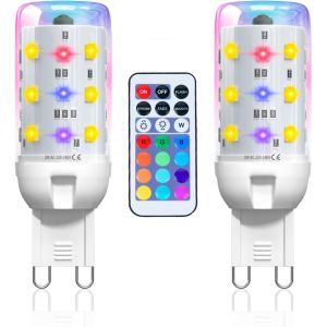 KAL-Ampoule Led G9 Rgbw, Dimmable 2W G9 Ampoule Led Couleur Avec Télécommande, 12 Couleurs Rgb + Blanc Chaud 3000K, G9 Rgb Pour La Décoration, La Fête, Le Bar, Lot De 2 - Neuf