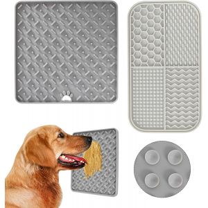 Tapis De Lèche Chien,2 Pièces Tapis De Lechage Pour Chat Sans Bpa,Base Antidérapante À Ventouse,Ventouses Extra Fortes Pour Le Bain,L'entraînement,Le Toilettage Et L'entretien Des Griffes-Gris - Neuf
