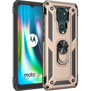 Kal-Coque Motorola Moto G9 Play/Moto E7 Plus/G9, + Verre Trempé Double Couche Hybride Ultra Armure Housse Étui De Protection Antichoc Armor Bumper Cover Motorola Moto G9 Play/Moto E7 Plus/G9, Or - Neuf