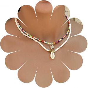 Kal-Colliers Perles Arc-En-Ciel Boho Colliers Coquillages Colliers Surfeur Collier Pendentif Coquillage Puka Collier Perles Rocaille Collier Ras Plage Hawaiienne Bijoux Fantaisie Pour Femmes - Neuf