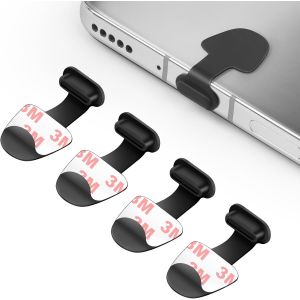 KALY-Kit Poussière De Téléphone,Silicone Pour Prise Adhésive Lot De 4 Caches Anti-Poussière Type C,Avec Aiguille Coincée Compatible Pour Téléphone Tablette À Port Type C,Noir - Neuf