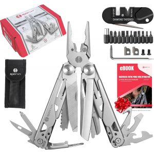 Pince Multifonctions 19-En-1,Outil En Acier Inoxydable Avec Aiguiseur,Ciseaux,Scie,Poin&ccedil;on,Lime,D&eacute;capsuleur,Jeu De Tournevis. Accessoires De Survie Camping Randonn&eacute;e,Cadeau Pour Homme - Neuf