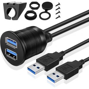 Tnp Câble De Montage Encastré Usb 3.0 Pour Tableau De Bord 2 Ports Double Prise Usb Prise Jack Cordon D'Extension Résistant À L'Eau Mâle Vers Femelle F/Voiture, Remorque, Bateau, Moto (1,8 M) - Neuf