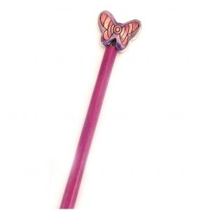 Promotion ! Picot Chignon Bois 'papillons' Rose - 21 Cm, 30x25 Mm - Neuf
