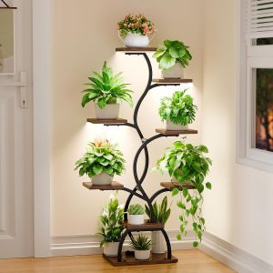 NouvelHorizonstore-Support pour plantes avec lumi&egrave;re de croissance - 8 niveaux - 124 cm - En m&eacute;tal et bois - &Eacute;tag&egrave;re &agrave; plantes - Pour l'int&eacute;rieur et l'ext&eacute;rieur - Noir - &Eacute;tag&egrave;re &agrave; fleurs d&eacute;corative p - Neuf