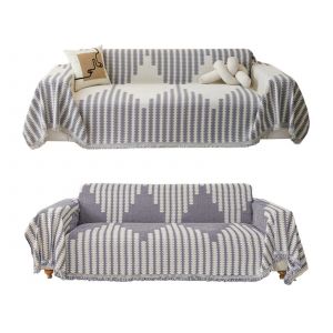 Housse De Canap&eacute; R&eacute;versible En Chenille Grise 180 X 230 Cm - Neuf