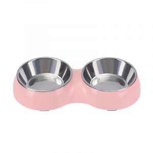 Gamelle Double Rose (2 X 700 Ml), Antidérapante - Plusieurs Couleurs Et Tailles - Pour Petits, Moyens, Grands Et Grands - Gamelle En Acier Inoxydable Et Mélamine Pour Chats Et Chiots - Neuf