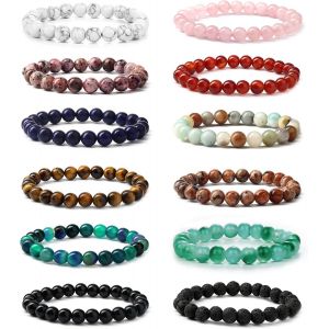 12 Pcs 8 Mm Beads Bracelets For Women Men Bracelet Natural Stone Yoga Tiger's Eye Bracelets Crystal Adjustable Extendable Men Bracelets Beads Set - Neuf