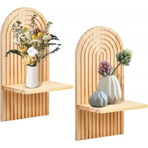 Étagère Murale Bohème en Bois, Étagère Flottante avec Fixation Cachée, Décoration Murale pour Salon, Chambre, Entrée, Chambre d'Enfant - Neuf