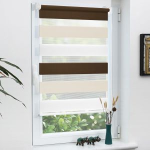 Store Enrouleur Jour Nuit De Double Tissu, Store Jour Et Nuit Sans Perçage, Accessoires D'installation Inclus Pour Fenêtre Ou Porte, 95l X 120l Cm, Blanc-Beige-Marron - Neuf