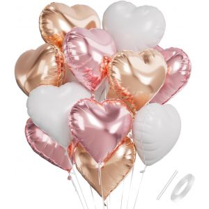 CAUC-Ballon Coeur Or Rose, 18 Inch Ballon Mariage Forme de Coeur, Ballon Coeur Rouge Helium, Ballons de Fleuret Coeur, Ballon Coeur Rose Blanc H&eacute;lium D&eacute;coration Romantique pour Engagement Mariage Val - Neuf