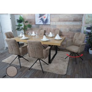 Lot de 6 chaises de salle &agrave; manger HWC-N99, pivotantes Accoudoirs Auto-Return, Tissu/Textile Chenille (340g/m&sup2;) Oeko-Texmarron clair - Neuf