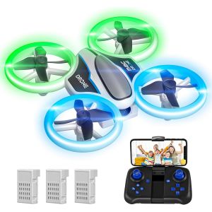 Mini Drone Avec Caméra 720p Hd, Drone Avec Lumières Led Pour Enfant, Quadricoptère Hélicoptère Rc Avec 3 Batteries 21 Mins Jouet Cadeau Pour Garçons Et Filles-Marque Générale - Neuf