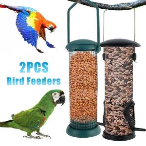 Lot de 2 mangeoires à oiseaux élégantes ¿ Transparentes et en maille, attirent les oiseaux sauvages dans votre jardin, mangeoires suspendues durables - Neuf