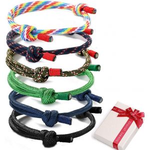 Kal-6 Pcs Tress&eacute; Nautique Bracelets Tress&eacute; Bracelets Pour Hommes Dames Corde Cordon Cordon Bracelet &Agrave; La Main Bracelet Color&eacute; R&eacute;glable Main Marine Cordon Cordes Charme Bracelet - Neuf