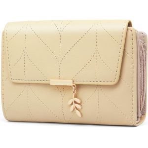 CAUC-Portefeuille Femme Cuir Format Paysage Femmes Porte Monnaie RFID Blocage Haute Capacité Portefeuille pour Femmes avec Fermeture éclair,14 Emplacements de Carte (Abricots) - Neuf