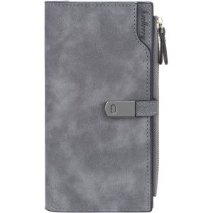 CAUC-Portefeuille Femme en Cuir PU Longue Porte Monnaie Femme Grande Capacite Porte Feuilles pour Femme avec 24 Emplacements Cartes et Zipp&eacute; Pochette &agrave; Monnaie (Gris Fonc&eacute;-L) - Neuf