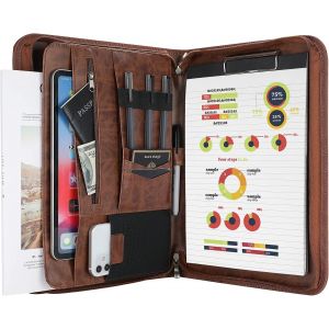 CAUC-Portfolio A4 en Simili Cuir, Porte Bloc-notes pour Record de R&eacute;union/RDV Affaires, Housse Document avec Papiers &Eacute;crit, Portefeuille Dossier avec Fermeture &Eacute;clair Sans Perdre, L&eacute;g&egrave;re Durable - Neuf