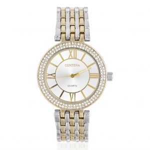 Mode Femmes M&eacute;tal Diamants Mouvement &Eacute;lectronique Montre Bande R&eacute;glable (Argent & Or) - Neuf