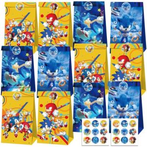 Pochette Cadeau, 12 Pi&egrave;ces Sac Papier, 18 Pi&egrave;ces Autocollants, Sac Cadeau Kraft, Sac Kraft, Sac Cadeau Anniversaire Enfant, Sachet Bonbon pour Gar&ccedil;ons, Enfants, Baby Shower - Neuf