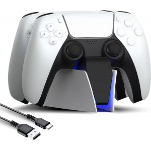 Chargeur Manette PS5,Station de Chargement Compatible avec Manettes DualSense ps5,Support Double USB de Charge Rapide avec Indicateur LED pour Manette PS5 - Neuf