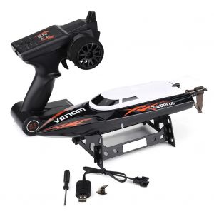 Bateau de course telecommande 2,4 GHz, 4 canaux, modele reduit de bateau jouet (noir) - Neuf