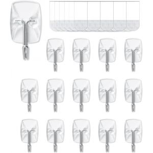 10 Grands Crochets + 16 Languettes Adhesives, Transparents, Clips de Cordon Sans Dommage Pour Decorations De No&euml;l, Lumieres et Cables Electriques, Crochets Muraux Amovibles Pour Accrocher - Neuf