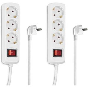 Multiprise 3 Prises 16A avec Interrupteur (Rallonge multiprises 3m, Bloc 3 Prises Type F Schuko, Id&eacute;al Bureau PC luminaires, Atelier, Meuble TV, Garage) Blanc (Lot de 2) - Neuf
