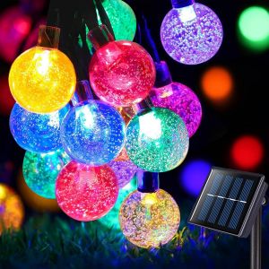 KAL-Guirlande Solaire Exterieur, 7M/24 Ft 50Leds Guirlande Lumineuse Exterieure, 8 Modes Ip65 Étanche Guirlande Lumineuse Exterieure Solaire Pour Jardin, Mariage, Fête, Cour, Décoration (Multicolore) - Neuf