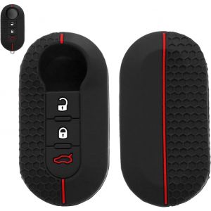 Coque de Clé en Silicone 3 Boutons compatibile Con Fiat 500/Ducato/Punto - Protection Étui Souple Noir avec Lignes Rouges (Accessoire Voiture Fiat Lancia) - Neuf