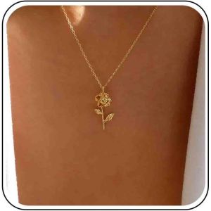 Dainty Collier D'or Pour Femmes Collier Fleur De Naissance Collier Ras De Cou Mariage Collier Pendentif Fleur De Rose Collier Simple Cha&icirc;ne Fine Collier Floral Collier Boho Trendy Bijoux De Collier - Neuf