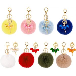 Kal-Porte-Cl&eacute;s Pompons 8 Pi&egrave;ces Porte-Cl&eacute;s Pompon &iquest;En Fourrure Pom-Pon Porte-Cl&eacute;s Porte Clef Voiture Pompom Porte Clef Avec Strass Et Ballet Porte-Cl&eacute;s Femme Pour Sac &Agrave; Main (8 Couleurs) - Neuf