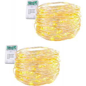 TRAHOO-Guirlandes Lumineuses LED, fil de Cuivre Fin, &agrave; Piles, 50 Micro LED Blanc Chaud, avec Minuterie d'&eacute;conomie de Batterie, pour Int&eacute;rieur et Ext&eacute;rieur, 5 m - Neuf