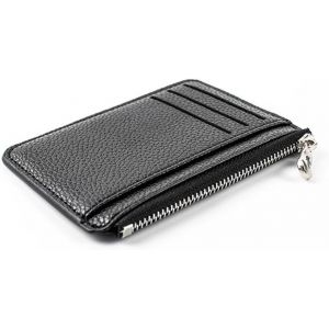 NSIECD-Portefeuille multi-cartes z&eacute;ro en cuir synth&eacute;tique pour femme et homme avec porte-monnaie et porte-monnaie, Noir , Pochette &agrave; monnaie - Neuf