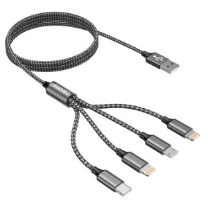 ERSAN-C&acirc;ble Multi Chargeur,4 en 1 C&acirc;ble Universel,[1.2M] C&acirc;ble Multi USB de Chargement avec Lightning C&acirc;ble USB Type C Micro Connecteur pour iPhone 12/11/XS,Samsung Galaxy S20 S10 S9,Huawei,Nokia-Gri - Neuf
