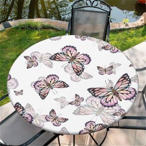 SJZG-Nappe Ronde D'Ext&eacute;rieur Avec &Eacute;lastique 44In(110Cm)- Nappe De Jardin &Eacute;lastique Motif Ombres De Papillons Convient Aux Tables De 96 &Agrave; 105 Cm De Large - Neuf