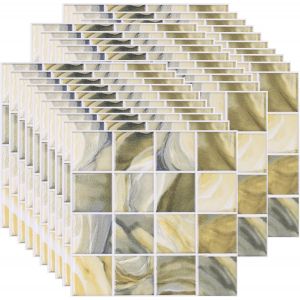 KALANKA-30 Pièces Mosaïque Stickers Carreaux Muraux, Credence PVC Adhesive pour Cuisine Salle de Bain, Imperméables Stickers Carrelage, Résistant à la Chaleur Autocollant Carreau (Jaune Clair) - Neuf
