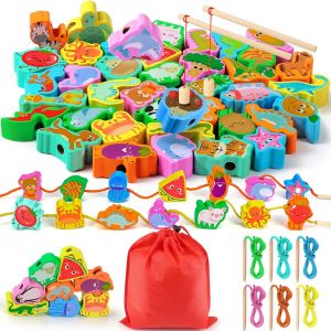 ERYI-48 Pièces 2 En 1 Perles En Bois Jouet 6 Thèmes | Montessori Jouets Pour Enfants De 3 4 5 Ans Jouets Éducatifs Et Montessori Cadeau Pour Garçons Et Filles De 3 4 5 6 Ans - Neuf