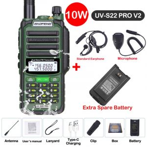 Baofeng UV S22 PRO V2 IP68 talkie-walkie étanche double bande 136-174/400-520MHz Radio amateur améliorée de UV9R UV5R Pro portée 50KM - Type V2 Green 10-Usb plug - Neuf