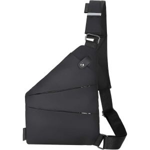 Sac de poitrine Sac à bandoulière Sacs pour hommes Sac de poitrine en cuir PU avec port USB Sac à bandoulière extérieur à bandoulière - Neuf