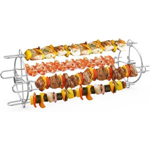 Ulteronixshop-Set de Brochettes Rotatives en Acier Inoxydable pour Tournebroche Barbecue, avec 4 Double Pique Anti-Chute d'Aliments, Grille pour r&ocirc;tissoire pour Barbecue &agrave; gaz et Charbon de Bois - Neuf