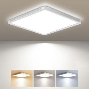 KAL-Plafonnier Led Carré, 3 Couleur (3000K/4000K/6500K) Lampe De Plafond, 2100Lm Luminaire Plafonnier Salle De Bain Ip44 Etanche Pour Bureau, Cuisine, Chambr À Coucher, Couloir, Balcon, Garage,22Cm - Neuf